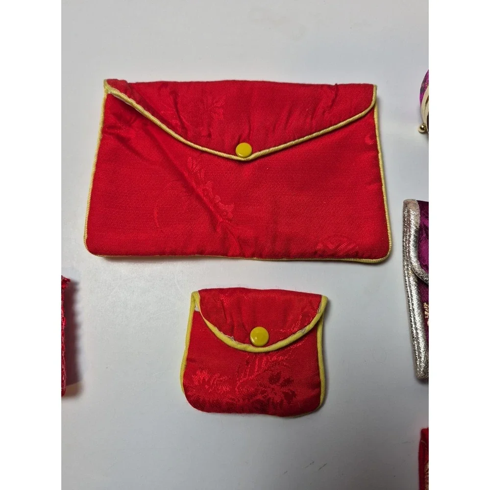 Lot‎ of 8 Asian Silk Brocade Jewelry Pouches & Coin Purses Mixed Colors & Styles